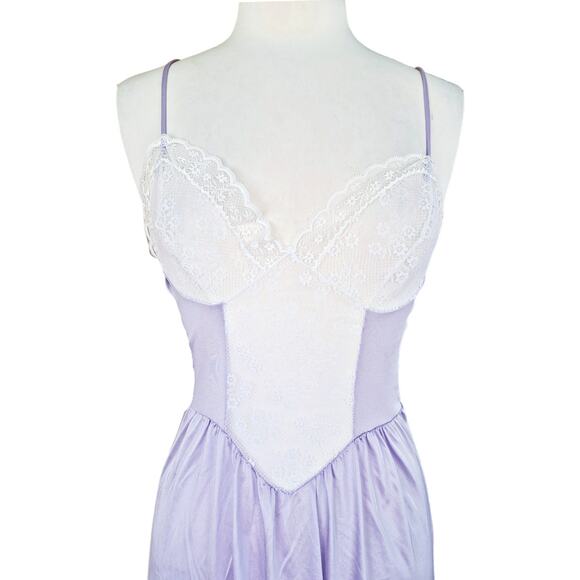 Vintage Purple Long Nylon Nightgown Sexy White Lace by Lady Cameo Medium - Picture 3 of 8